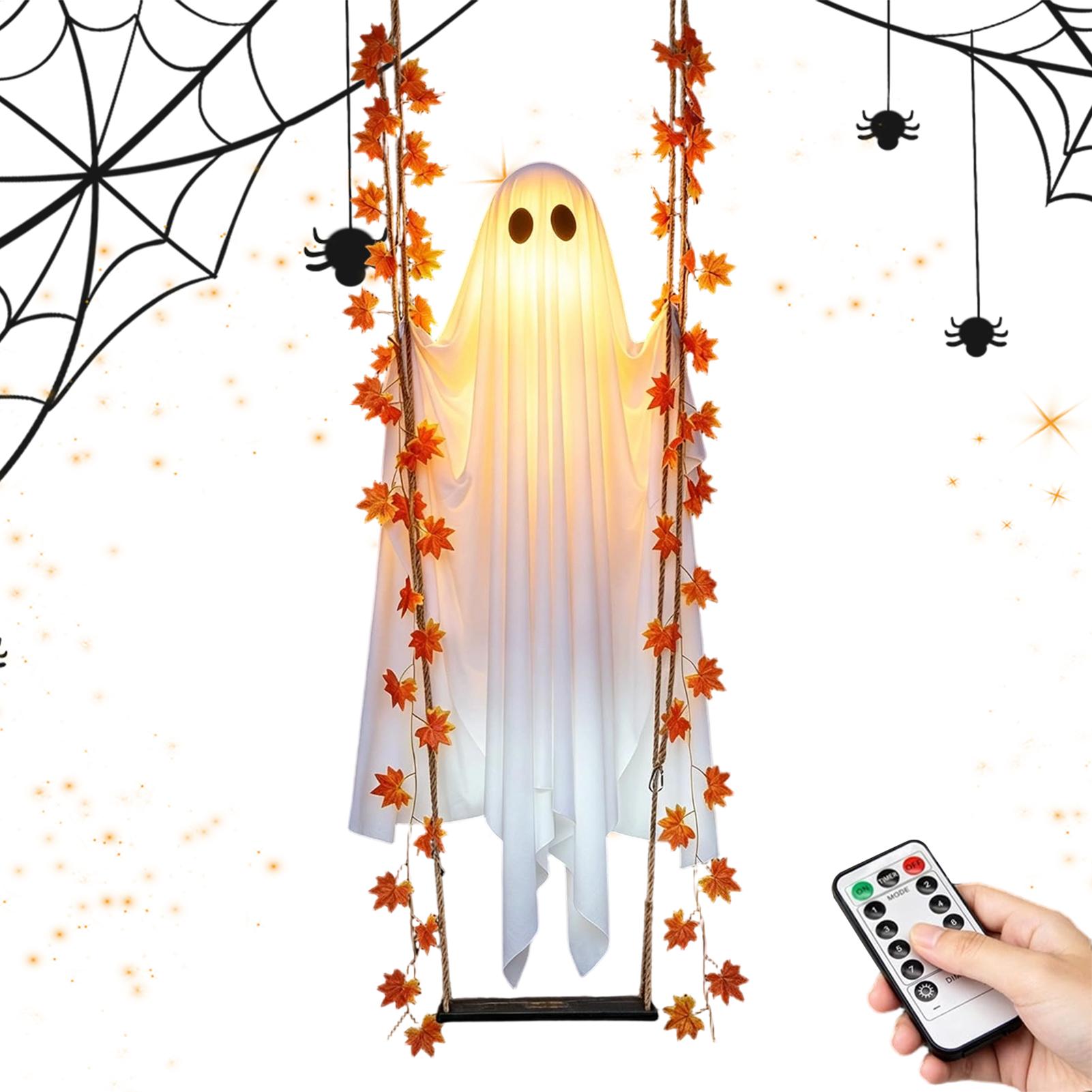 Outdoor Lighting Front Yard - Swinging Ghost Light Up Spooky Ornaments