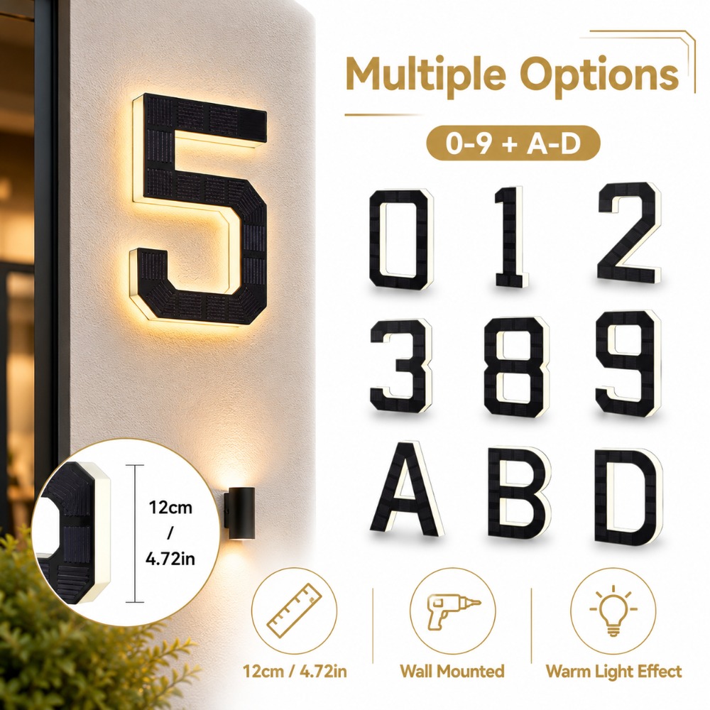 Outdoor Lighting Front Yard - Solar LED House Number Sign Waterproof