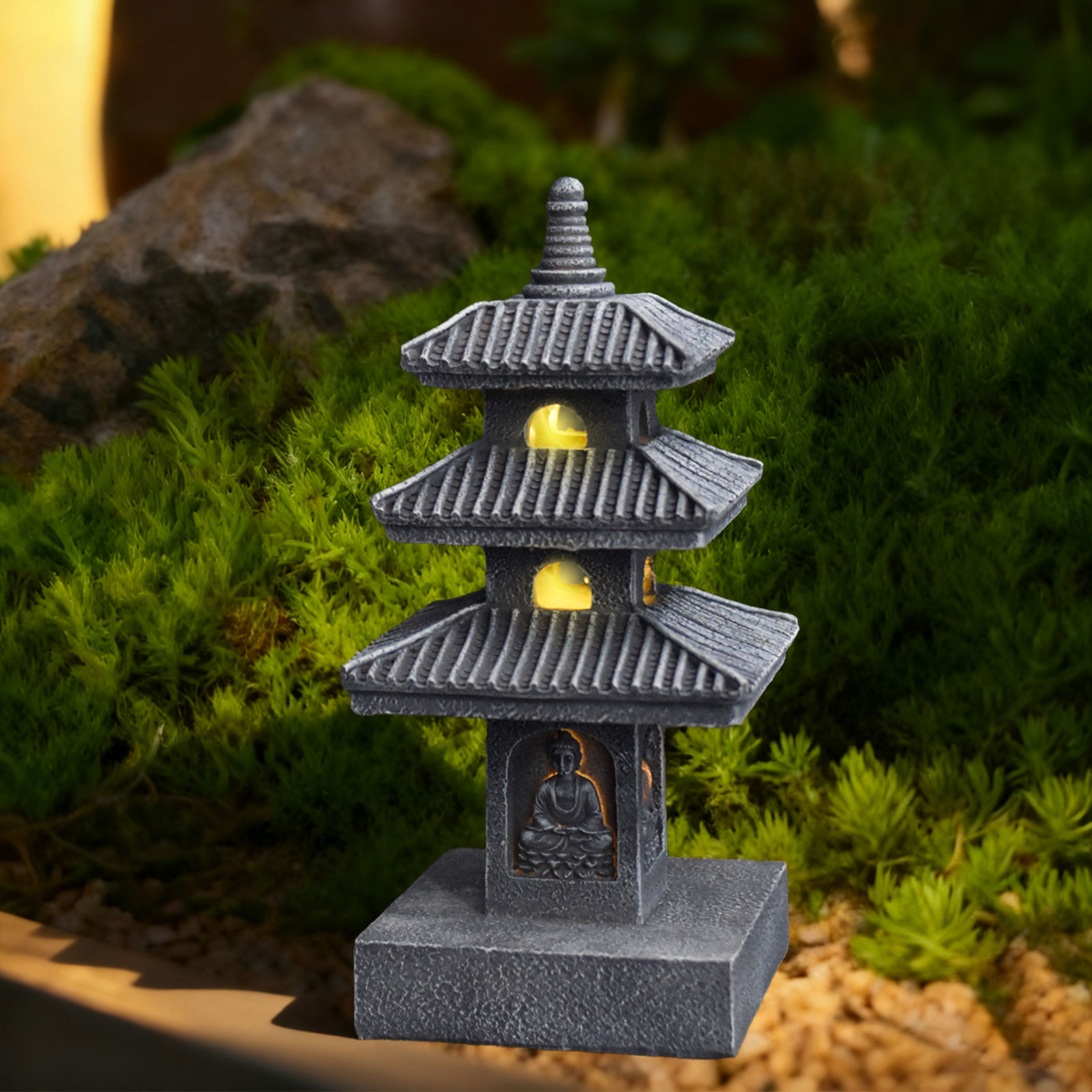 Halo Outdoor Lighting - Solar Pagoda Lantern Garden Statue Outdoor