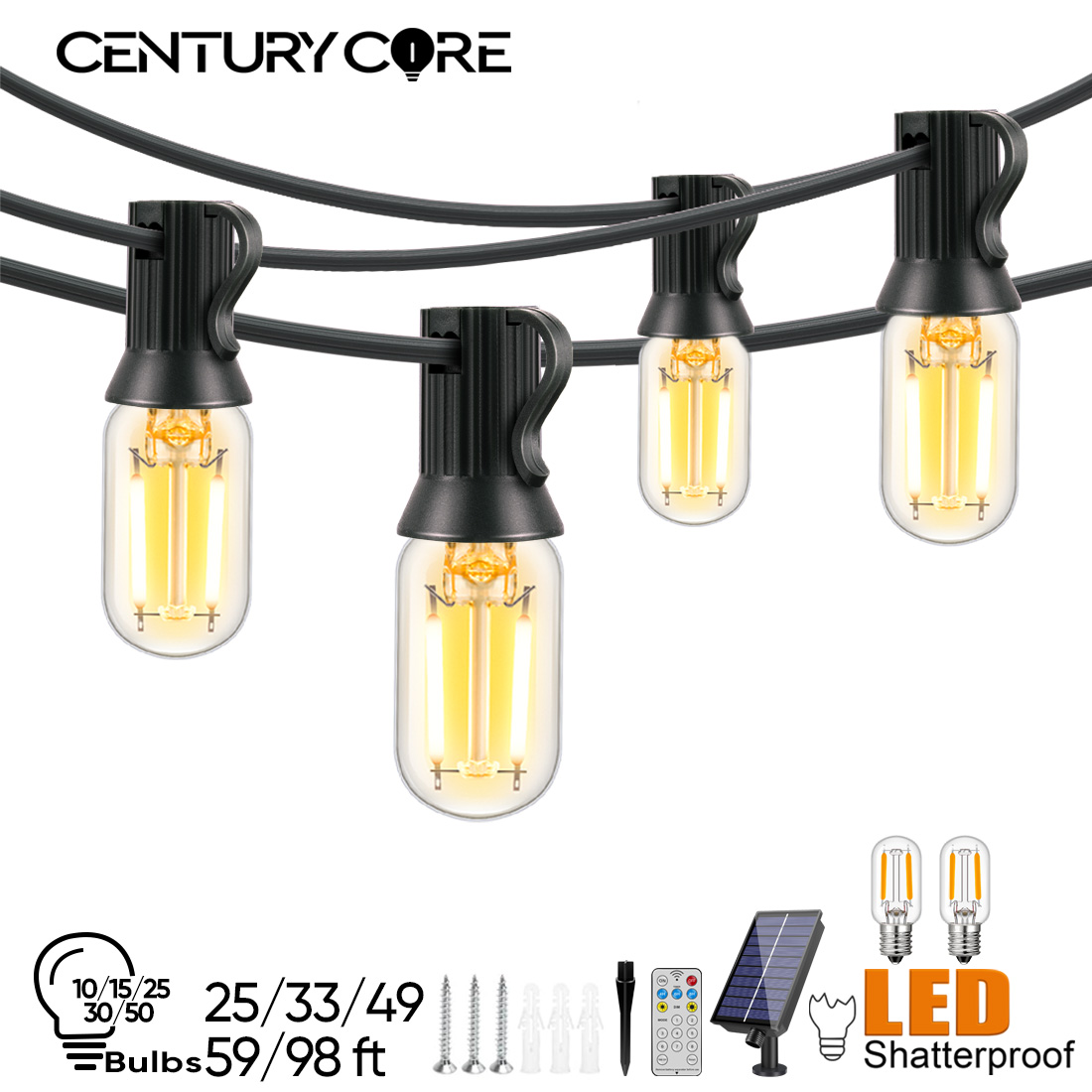 String Light Bistro - LED T22 Solar String Lights 8