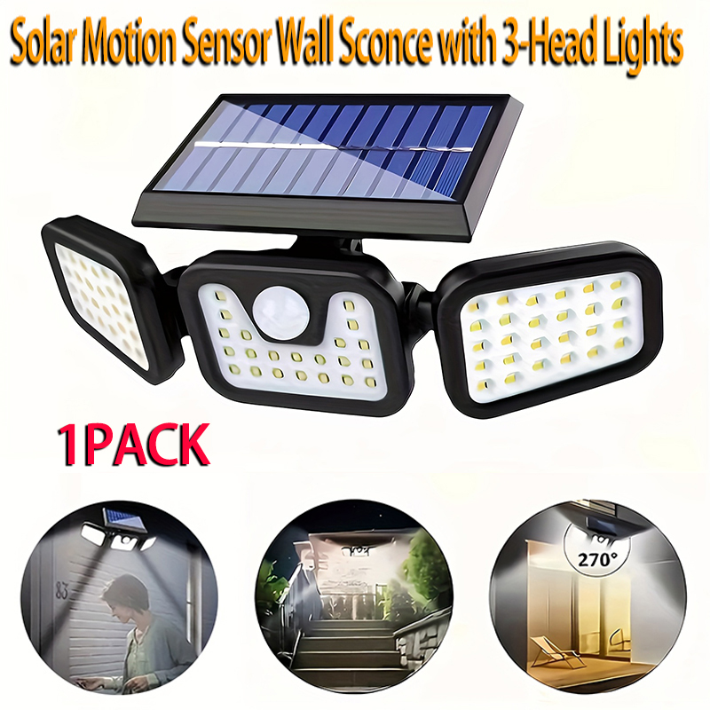 Outdoor Lighting Front Yard - 74LED Solar Light 3 Head Motion