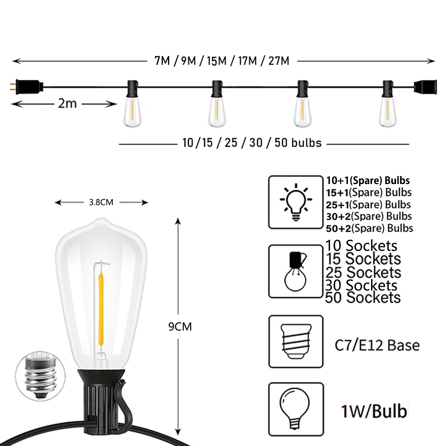 ST38 Festoon 220V LED Globe St - огляд і ціна Outdoor Lighting Socket
