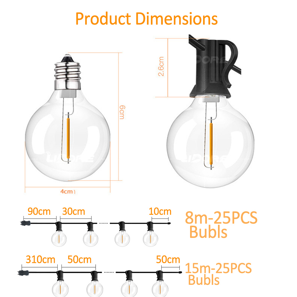 25FT/50FT G40 Clear Globe Bulb - огляд і ціна String Light Bistro