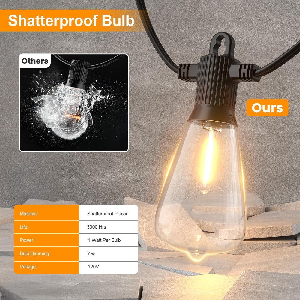 50FT Outdoor String Lights wit - огляд і ціна String Light Bistro