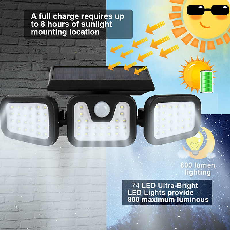 74LED Solar Light 3 Head Motio - огляд і ціна Outdoor Lighting Front Yard